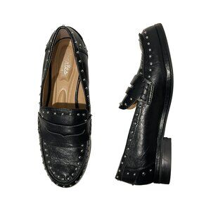 Studded Black Penny Loafers — Silver Hardware — Women’s 8.5